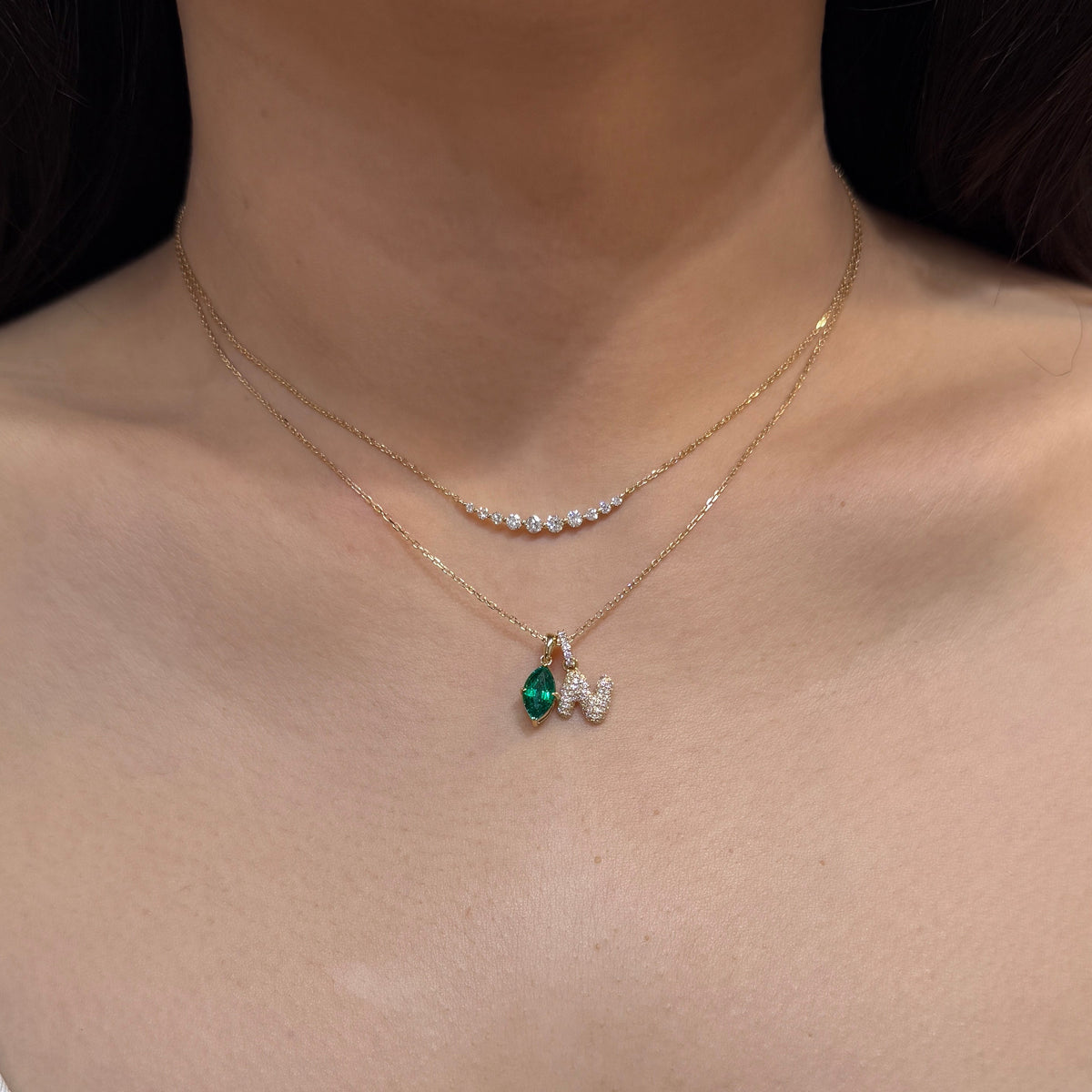 9k Lab emerald green marquise  shape 0.84ct open clip pendant