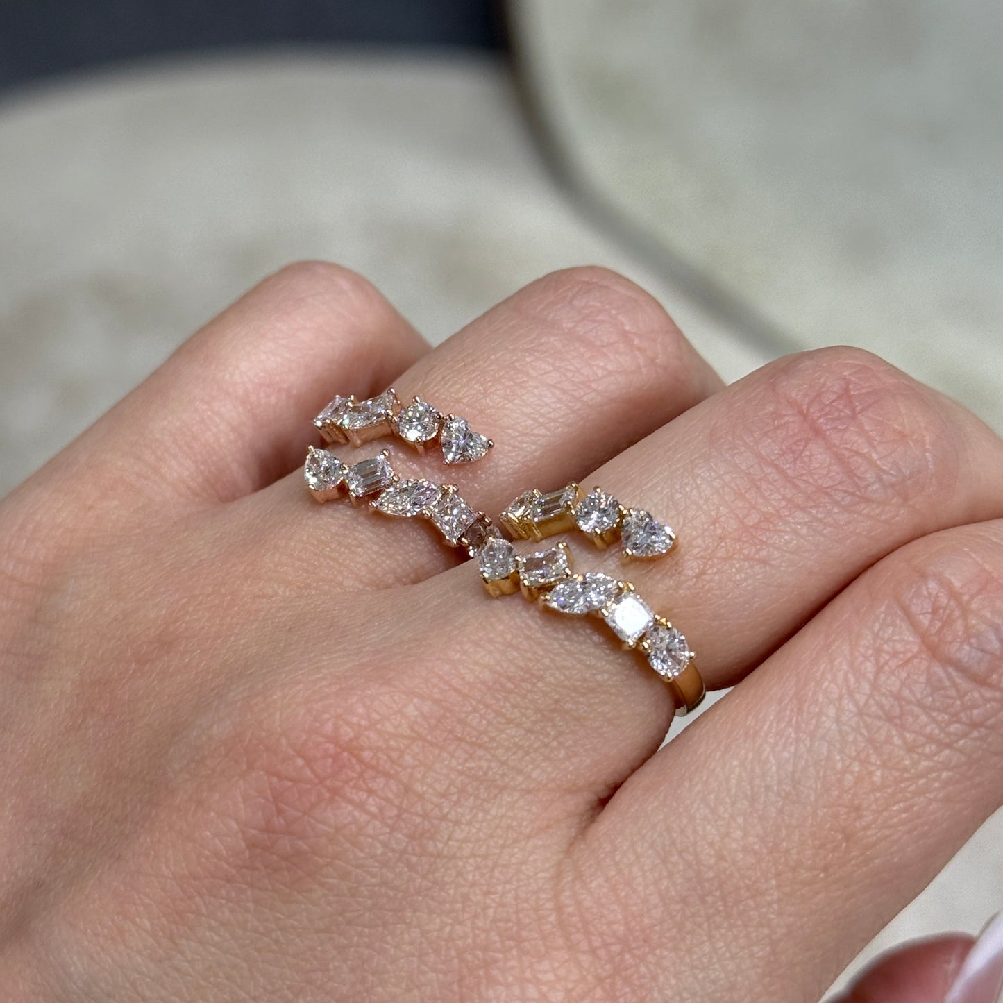 Lab diamond multi shaped 1.35ct irregular open ring