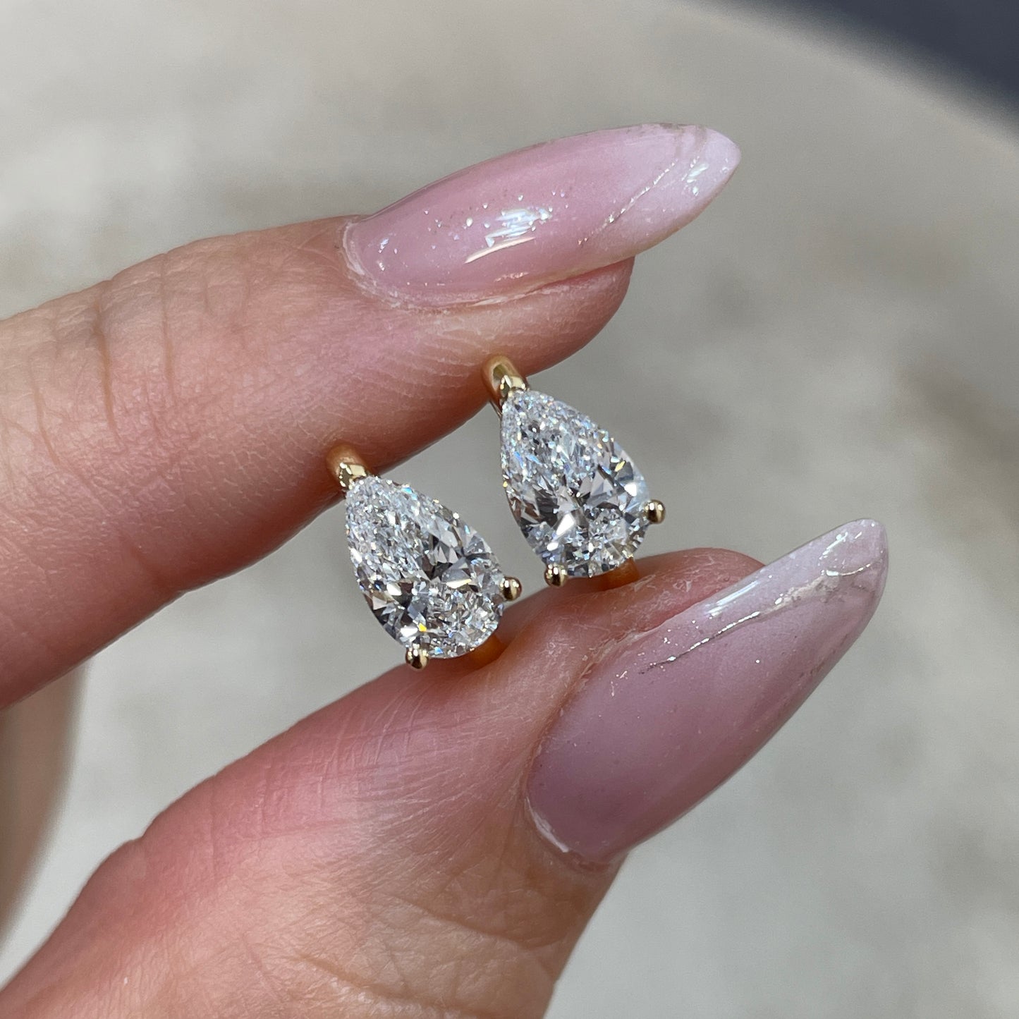 Lab diamond pear shape 1.4ct 9mm hoop earrings - pair