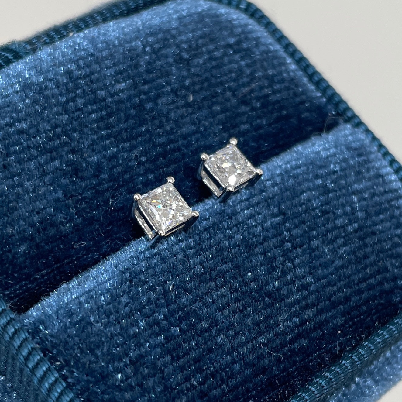 Lab diamond Princess 0.6ct four-prong stud earrings-pair