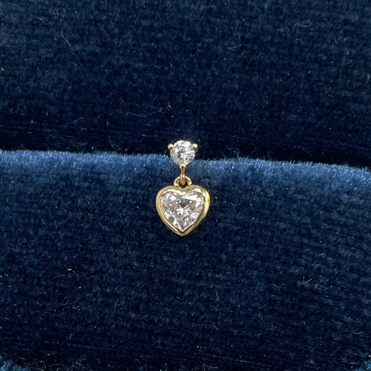 Lab diamond round swing heart shape 0.18ct bezel stud earring-each