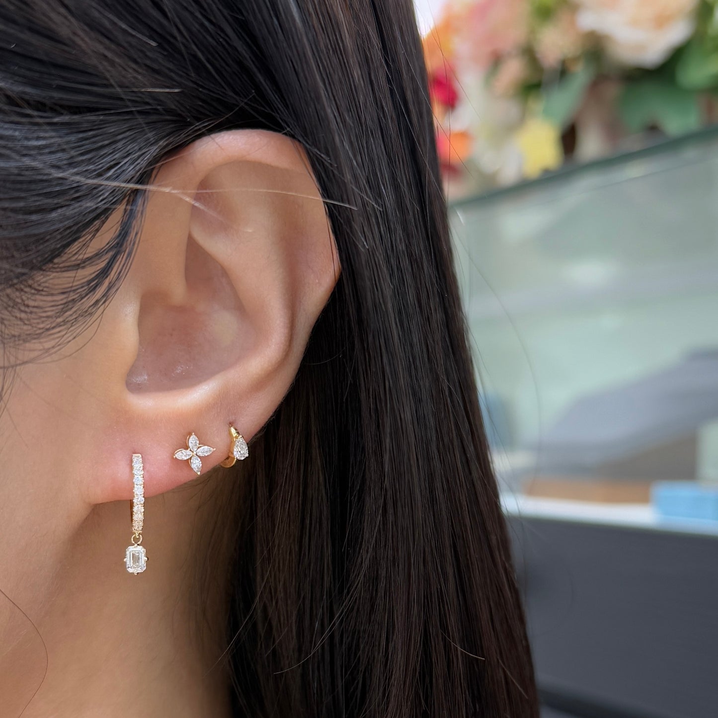 Lab diamond Marquise shape 0.24baby flower stud earrings -pair
