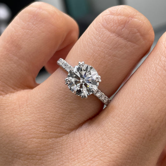 Lab diamond Round 2.3ct four double prong pave ring
