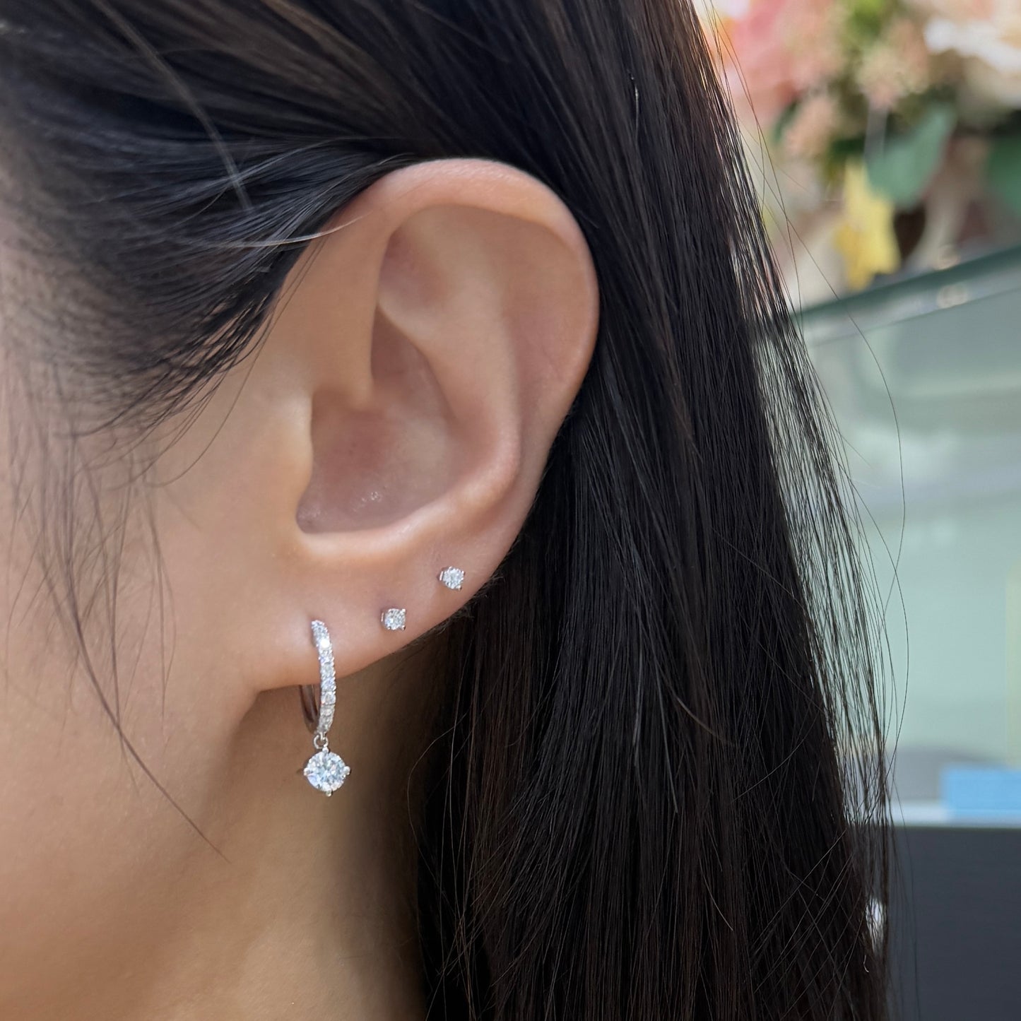 Lab diamond round 0.95ct 10mm huggie hoop earring-pair