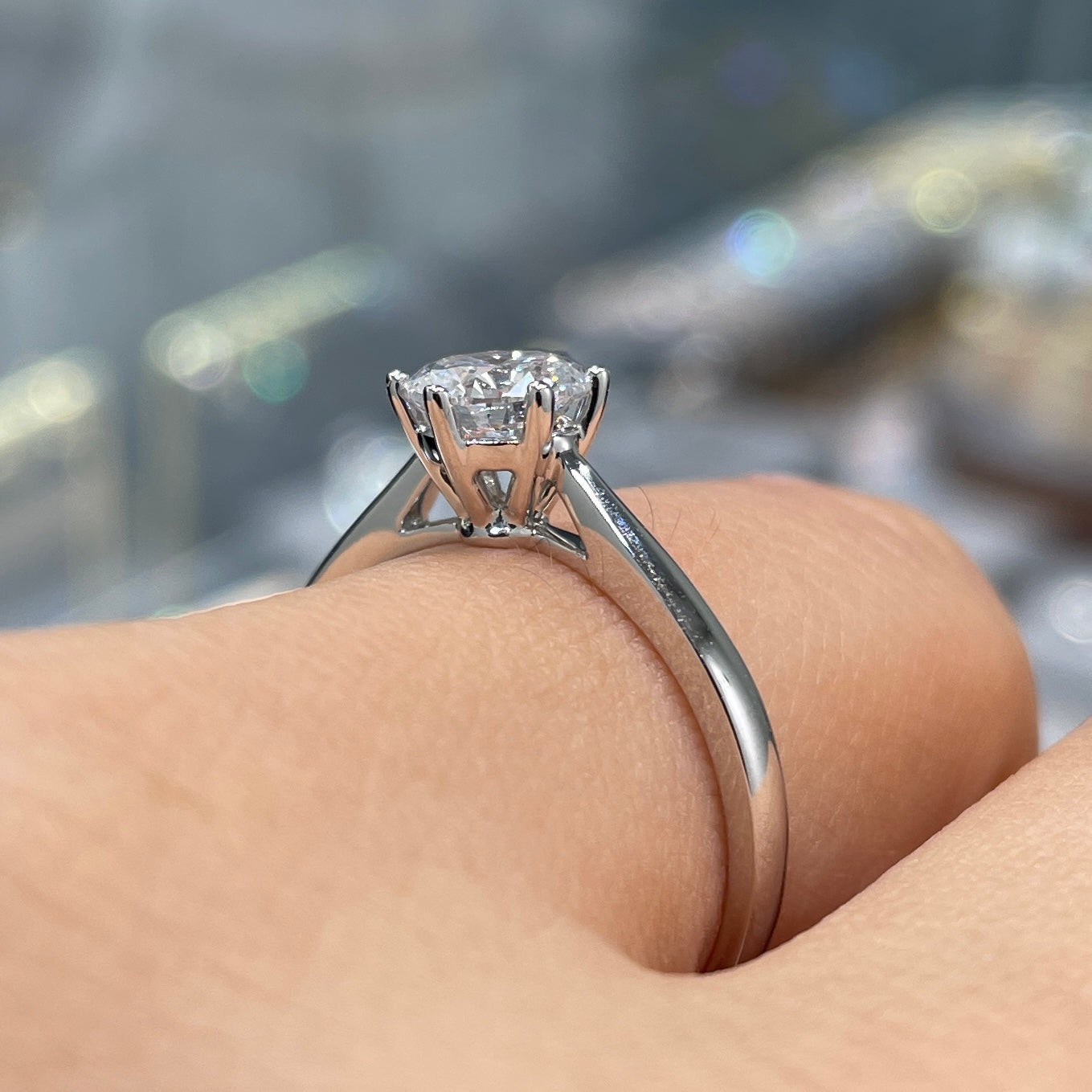 Lab diamond round 1ct six prong solitaire ring