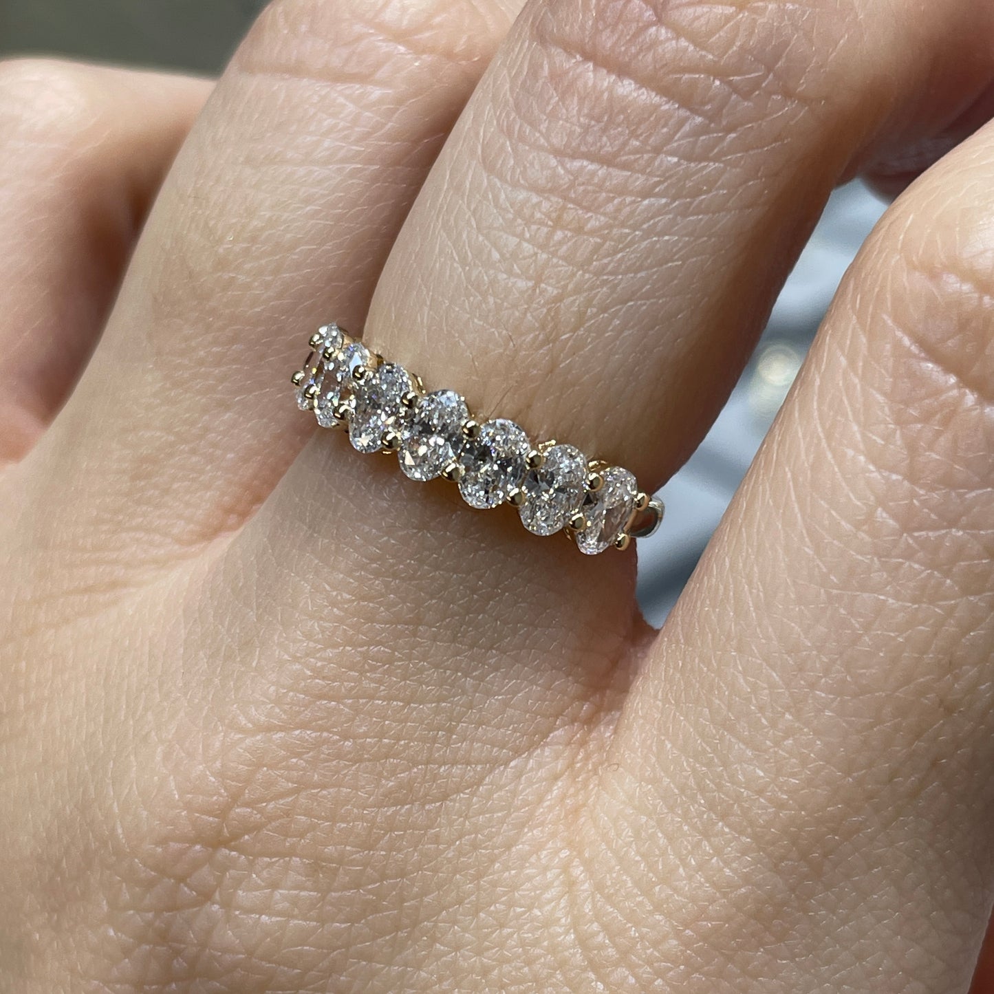 Lab diamond oval shape 1.2ct half eternity ring