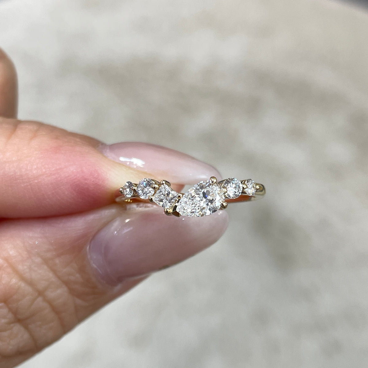 Lab diamond pear with multi shapes 0.5ct half eternity ring