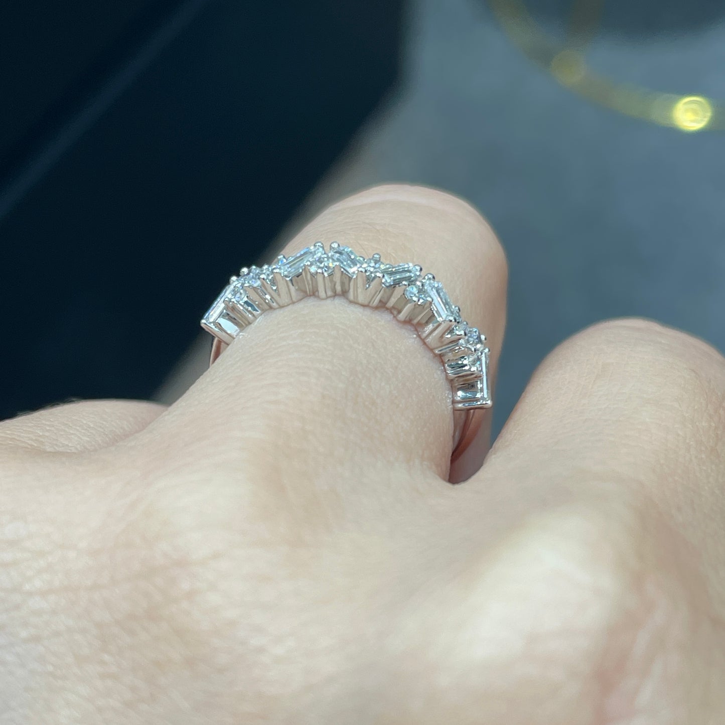 Lab diamond baguette round mix 0.6ct half eternity ring