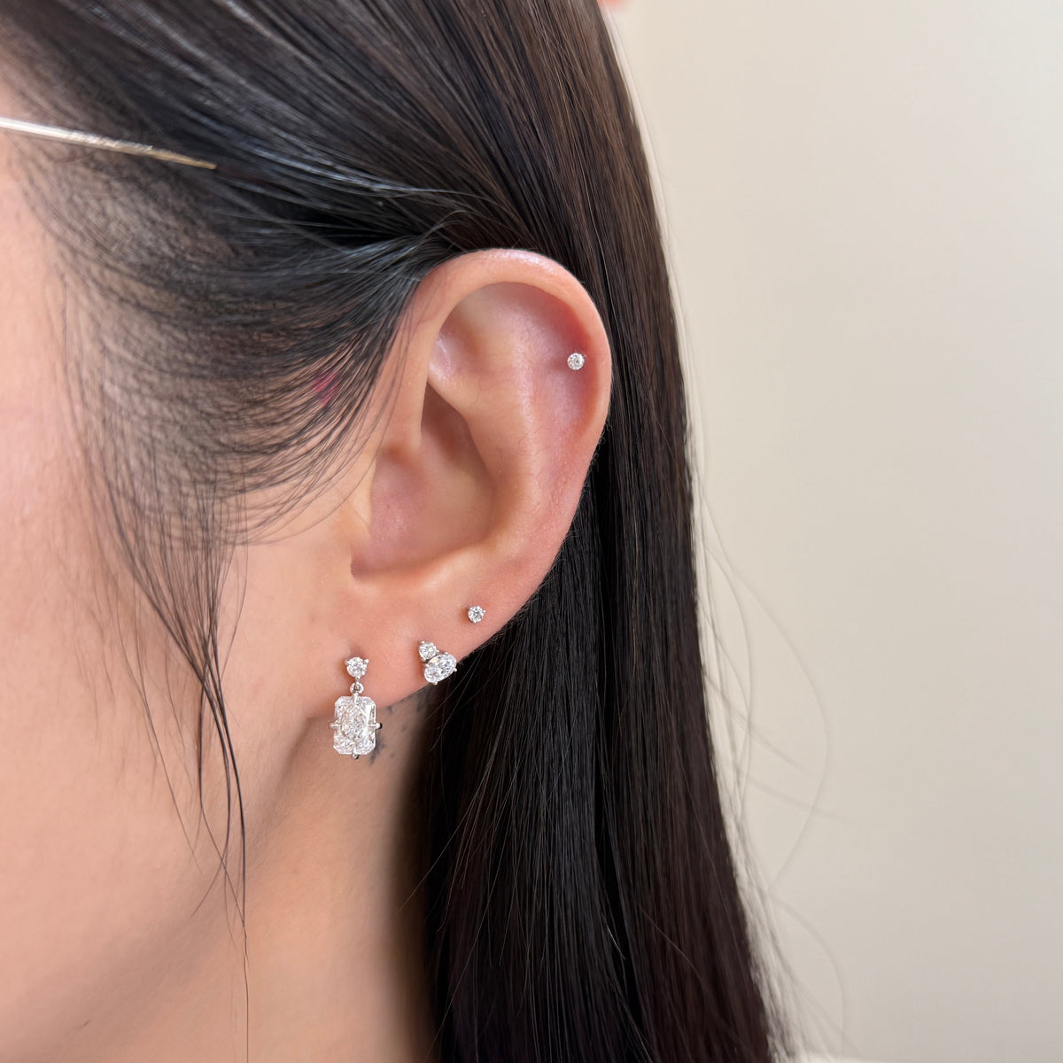 Lab diamond round and radiant cut 2.1ct swing stud earrings-pair