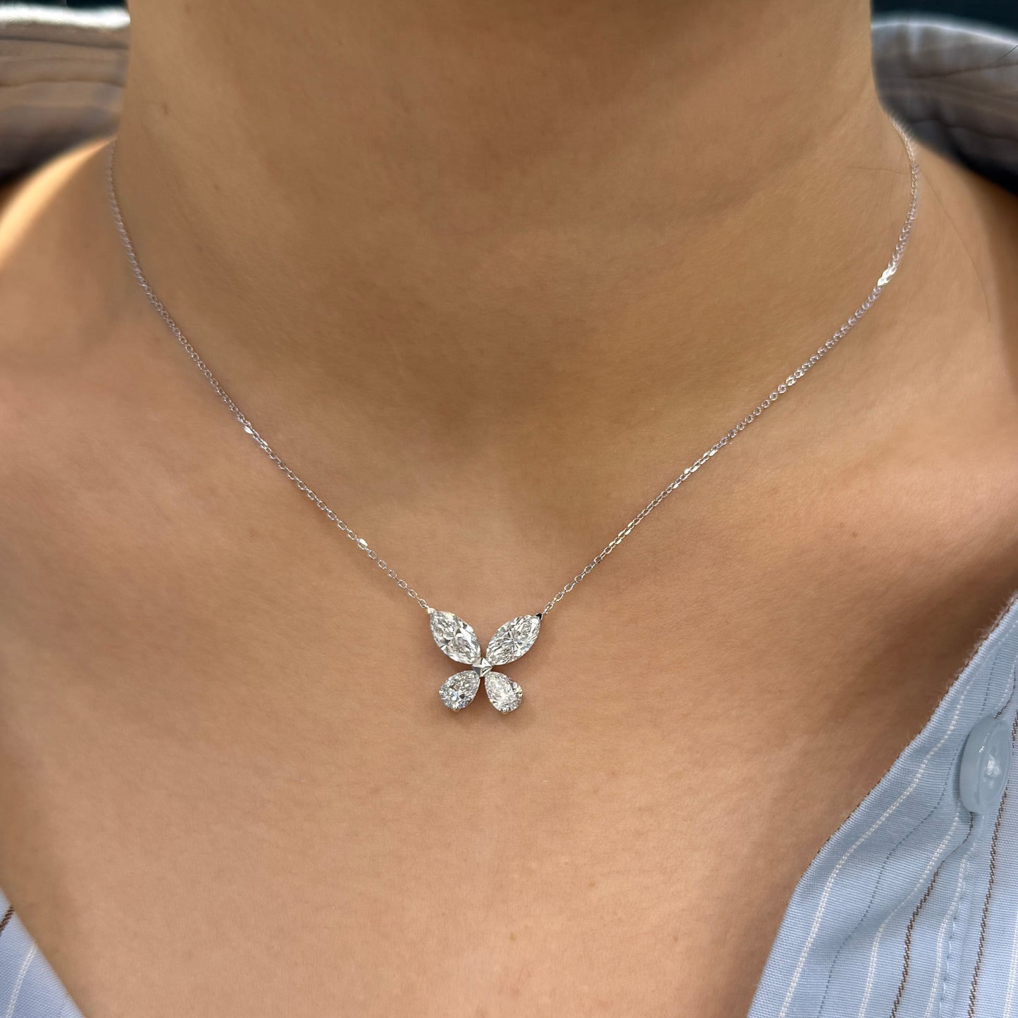 Lab diamond Marquise and Pear shape 2ct butterfly necklace