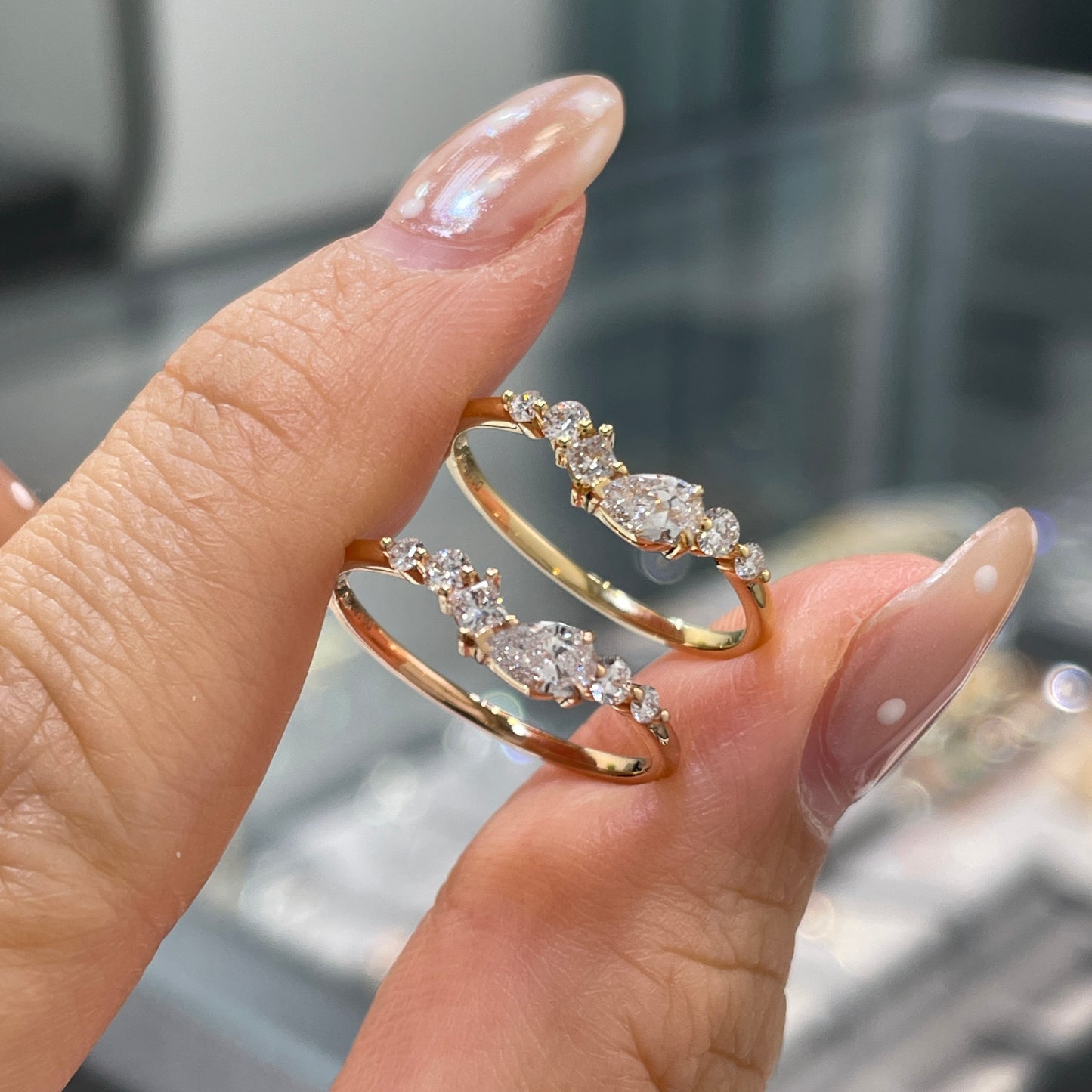 Lab diamond pear with multi shapes half eternity ring