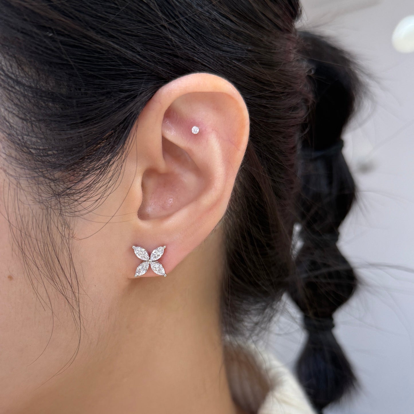 Lab diamond Marquise shape 1.6ct flower stud earrings-pair