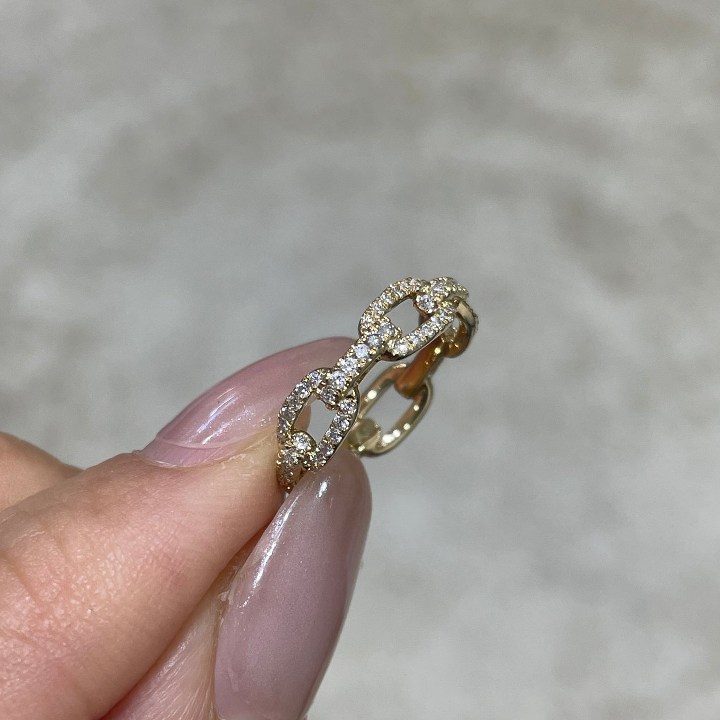 9k Lab round 0.4ct diamond chain link full eternity pinky ring
