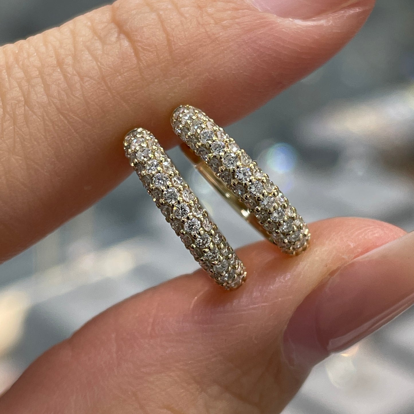 9k Lab diamond round 0.5ct three row 12mm hoop earrings-pair