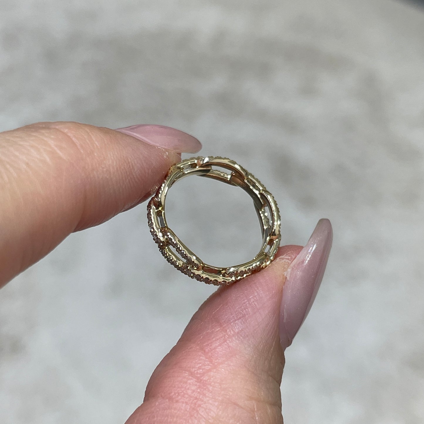 9k Lab round 0.4ct diamond chain link full eternity pinky ring
