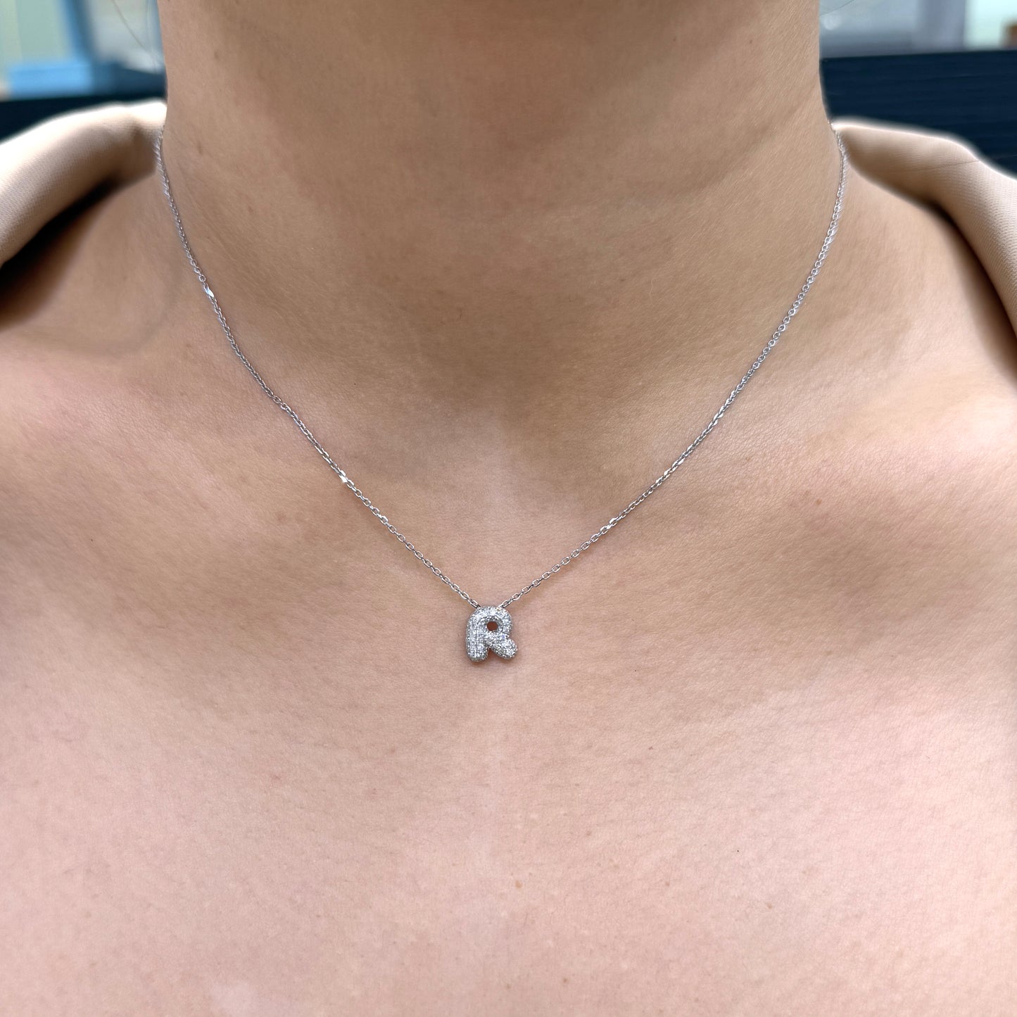 Lab Diamond baby bubble initial pendant with necklace