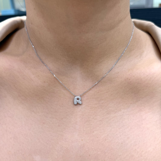 Lab Diamond baby bubble initial pendant with necklace