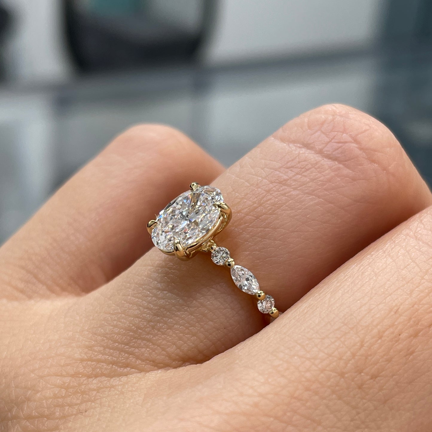 IGI lab diamond Oval 1.2ct marquise round mix pave ring