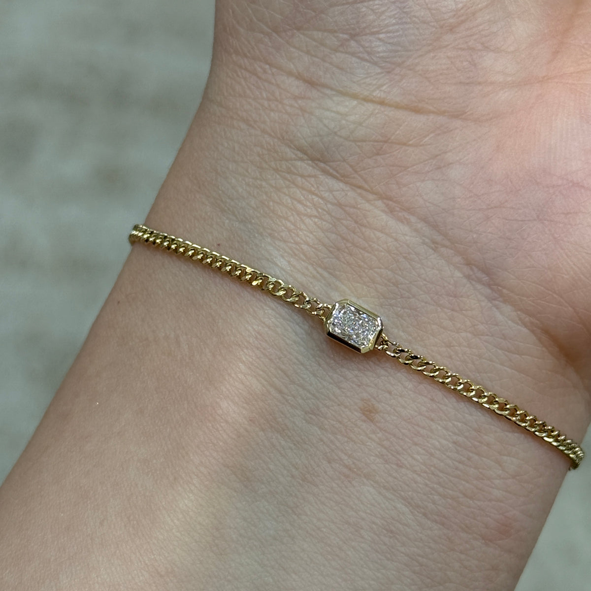 Lab diamond Radiant cut 0.3ct bezel with 1.8mm Cuban bracelet