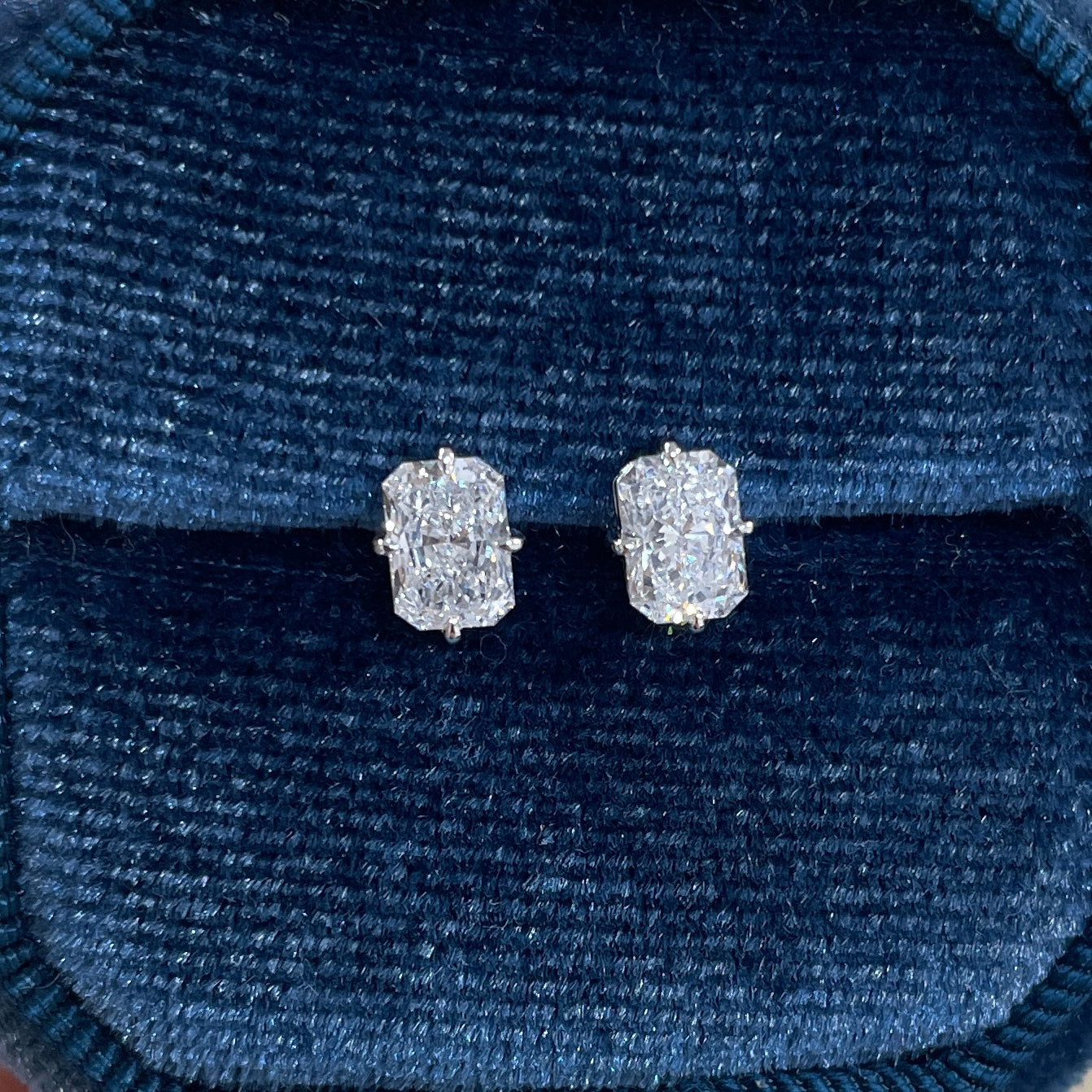 Lab diamond Radiant cut 1.2ct compass stud earrings-pair