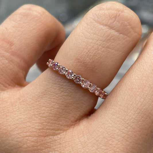 Lab pink diamond round 0.4ct half eternity ring