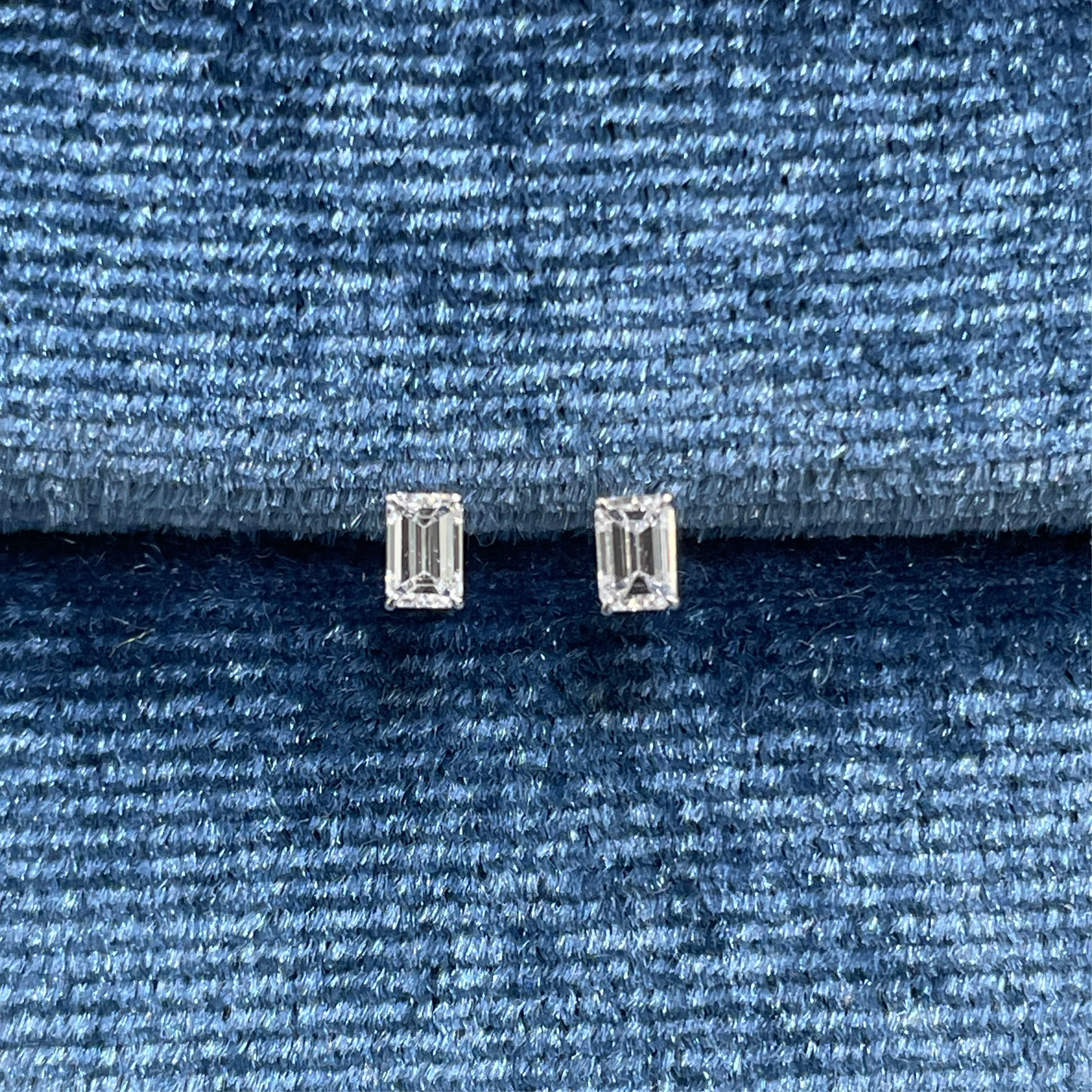 Lab diamond emerald cut 0.2ct four prong stud earrings-pair