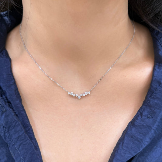 Lab diamond round 0.45ct v shape bar necklace