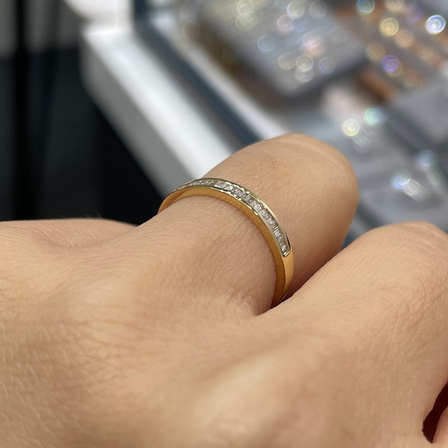 Lab Diamond baguette 0.1ct channel set half eternity ring
