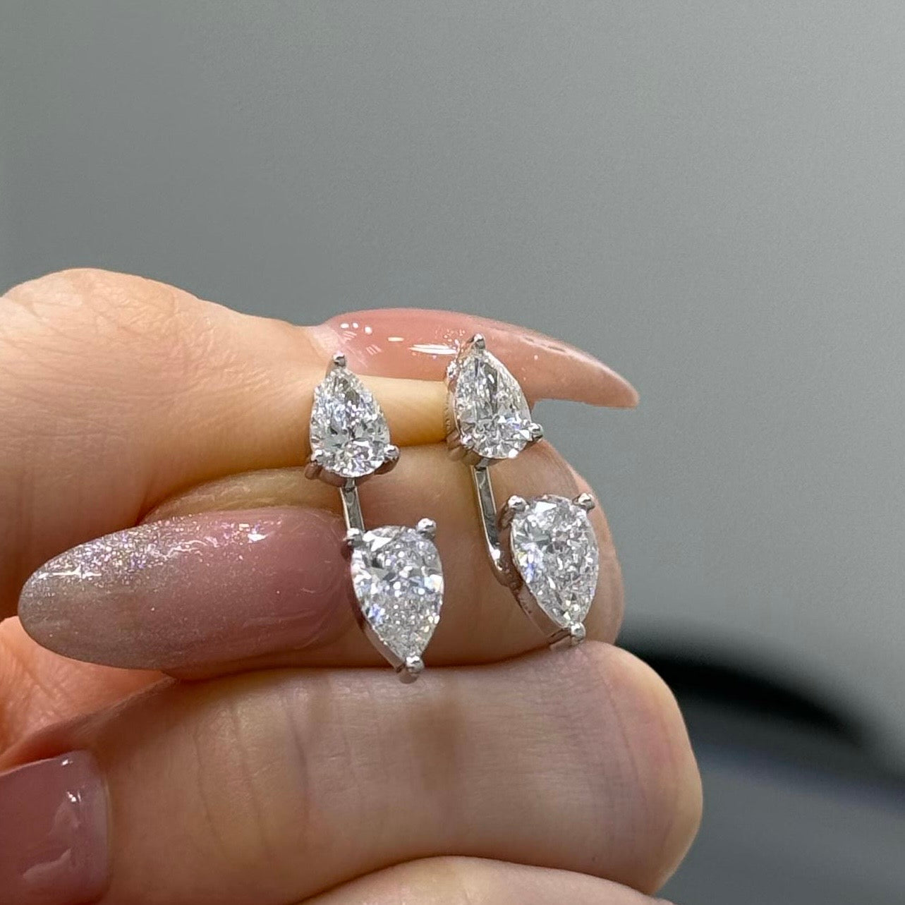 Lab diamond pear with pear L jacket 2.4ct earrings-pair