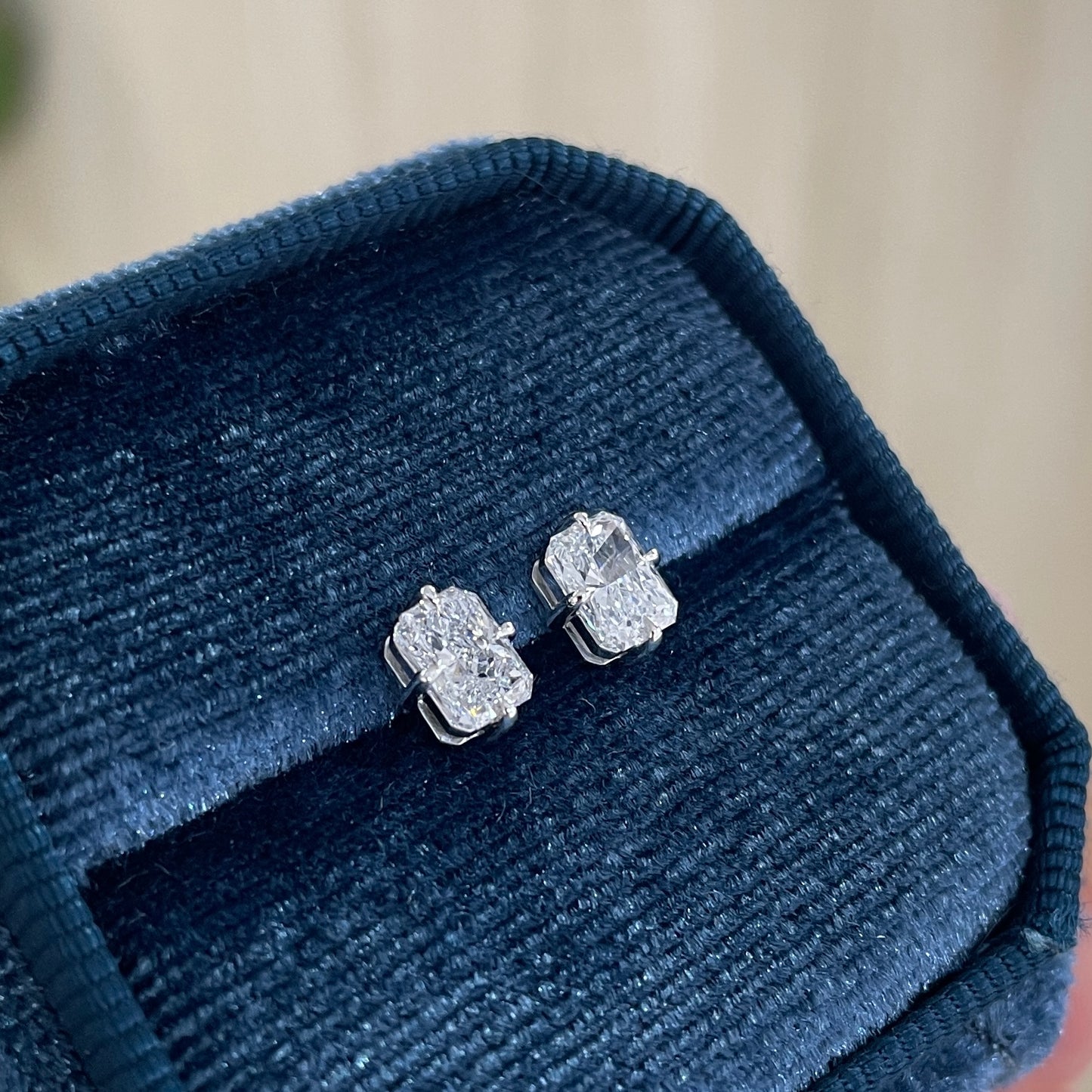 Lab diamond Radiant cut 1ct compass stud earrings-pair