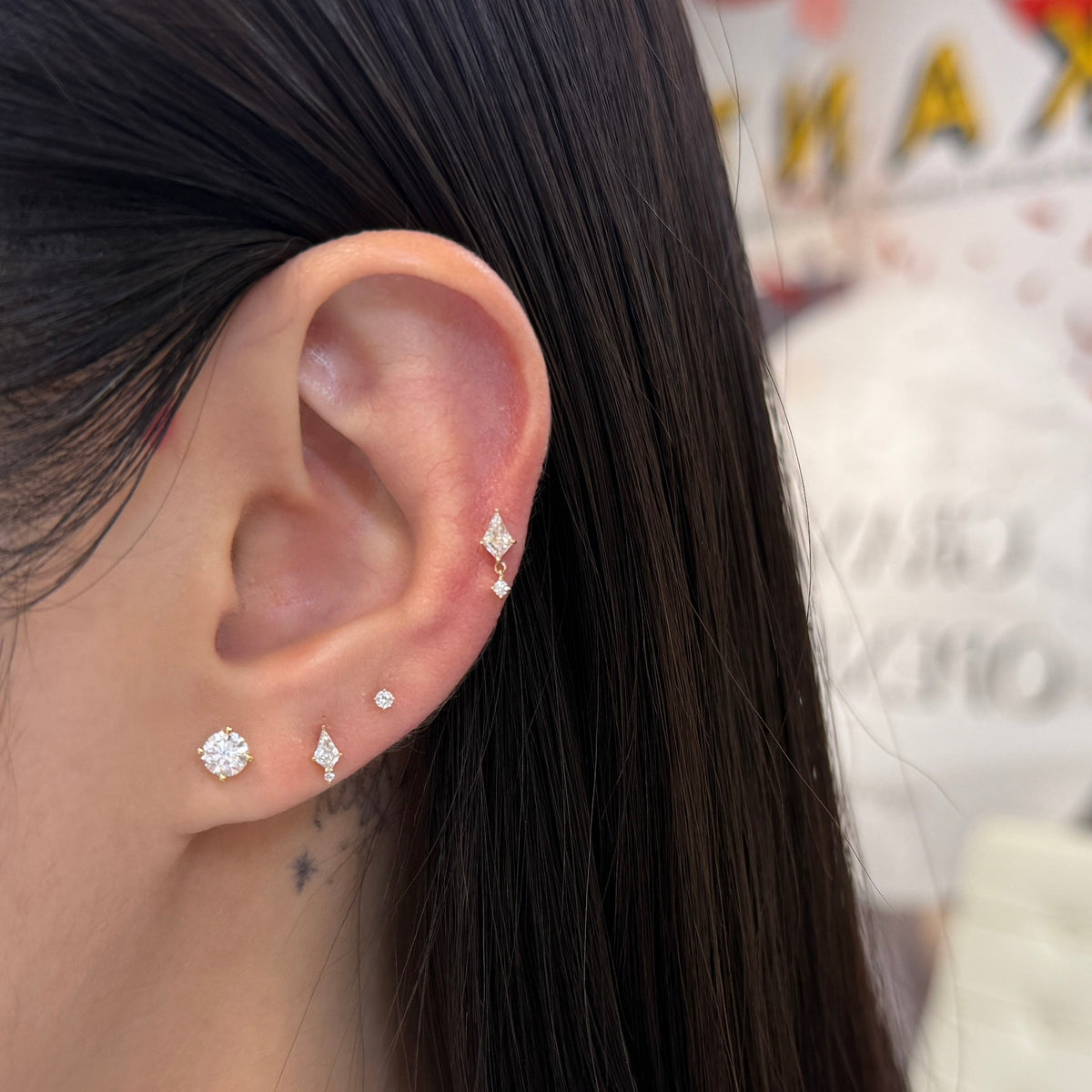 Lab diamond kite and round 0.165ct swing stud earring - each