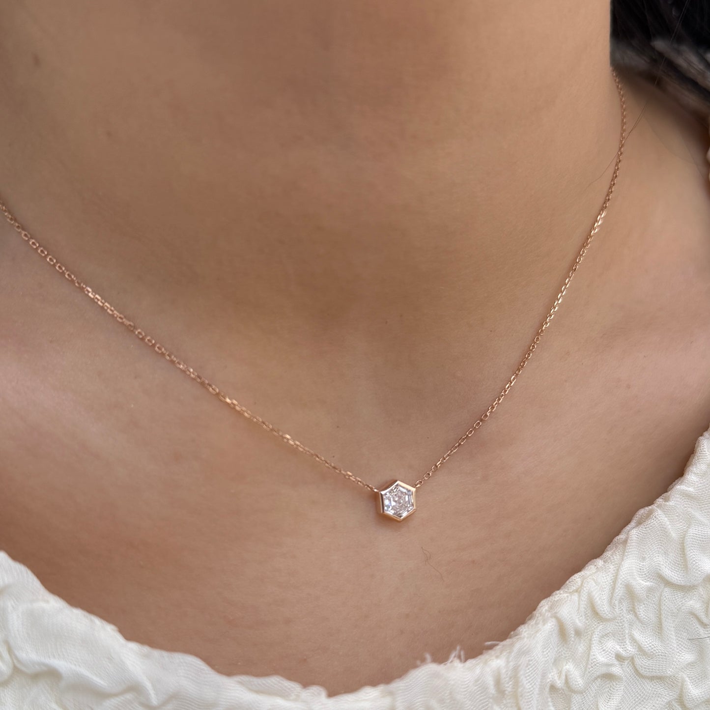 Lab diamond Hexagon 0.5ct bezel necklace