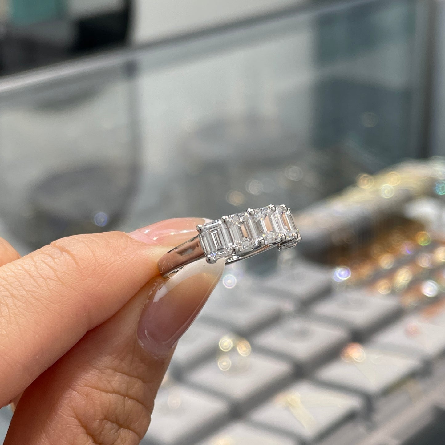 Lab Diamond emerald cut 2.4ct half eternity ring