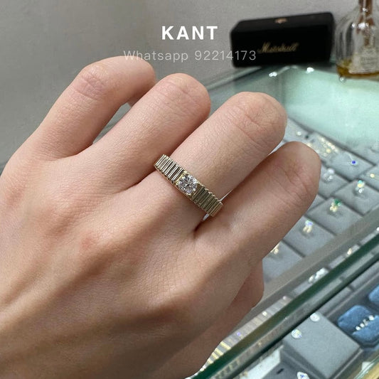 Lab diamond round 0.3ct half bezel straight vertical line band ring
