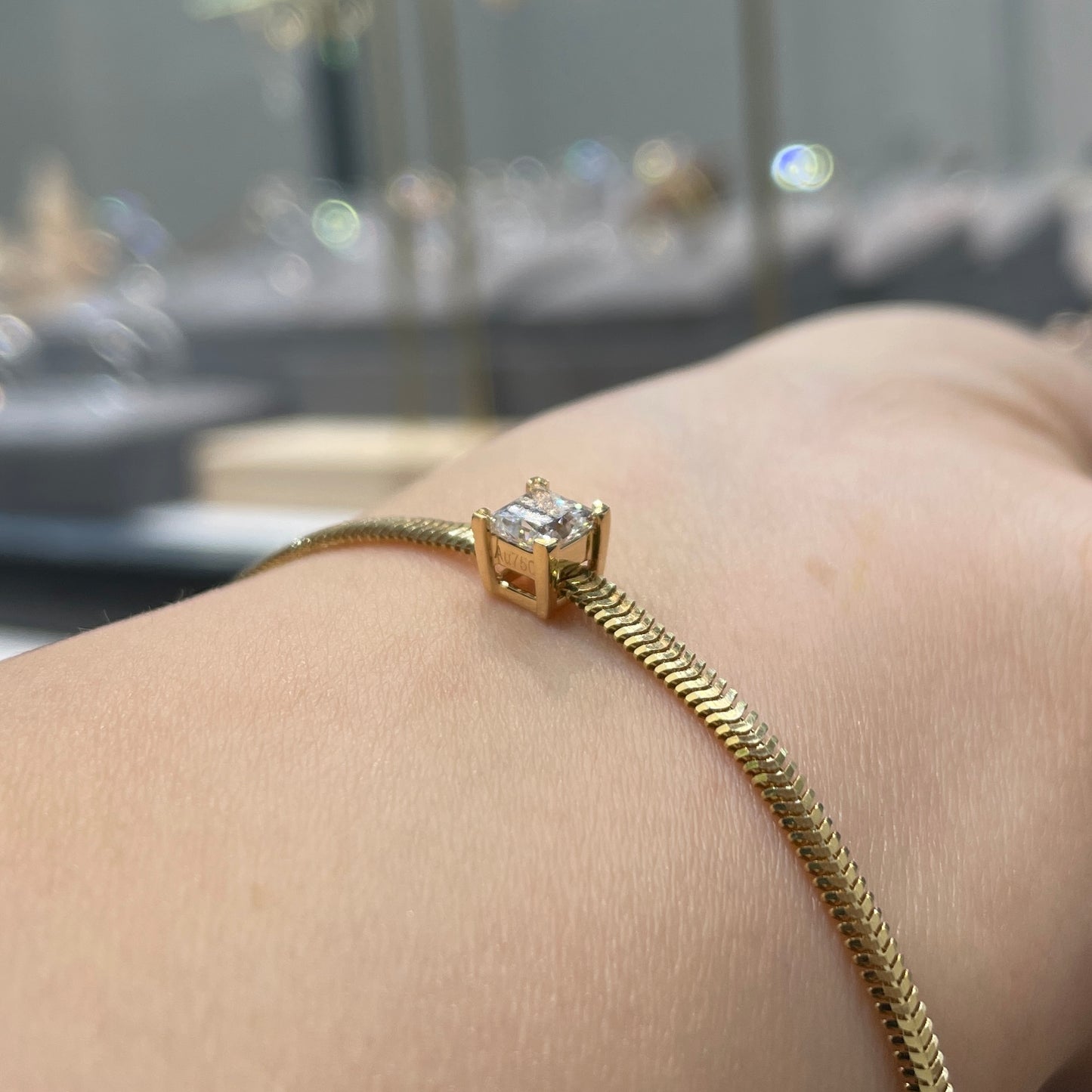 Lab diamond Princess cut 0.5ct with wide snake chain bracelets