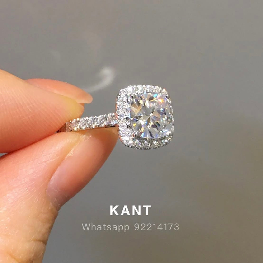 IGI lab diamond Cushion cut 1.5ct halo pave ring
