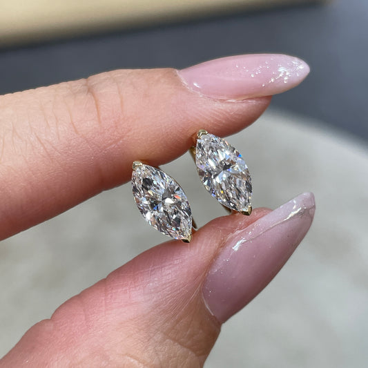 Lab diamond marquise shape 2ct 10mm hoop earrings - pair