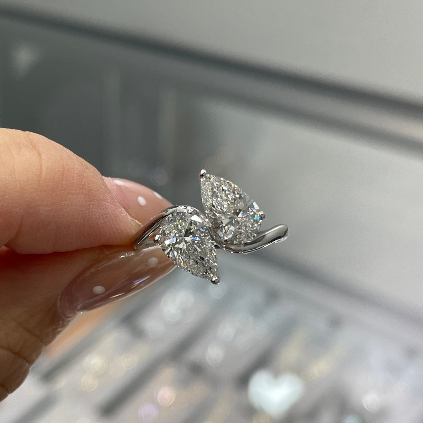 Lab diamond pear shape 2ct duo wavy ring