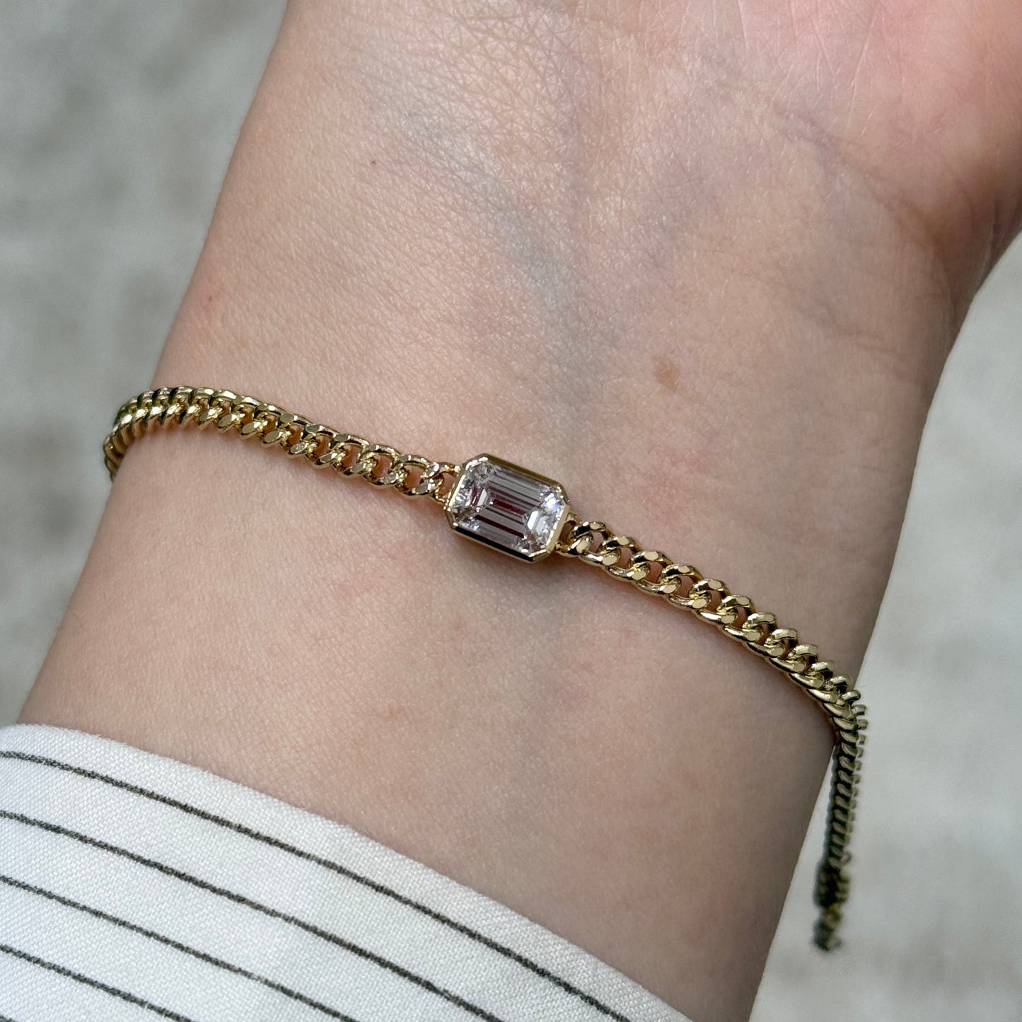 Lab diamond Emerald cut 1ct bezel 3.1mm Cuban bracelet
