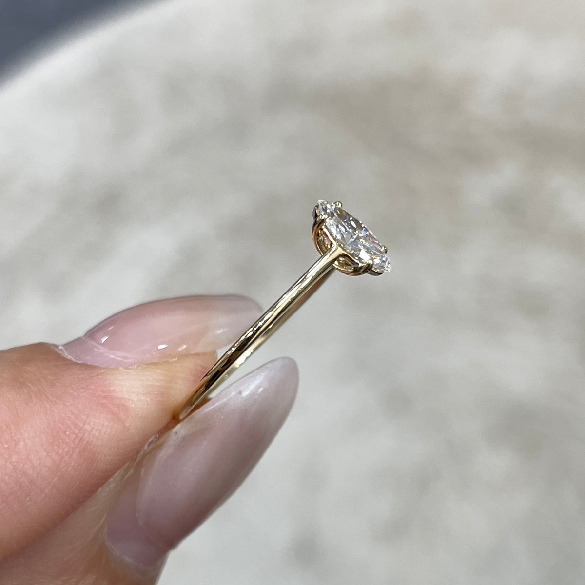 Lab diamond marquise shape 0.3ct four-prong solitaire ring