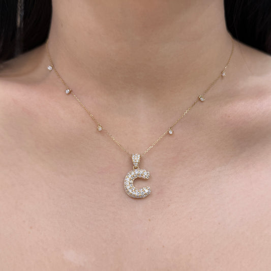 Lab diamond bubble initial open clip pendant