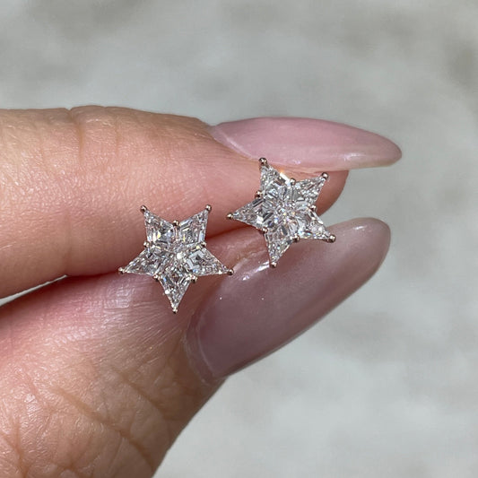 9k Lab diamond kite cut 0.6ct illusion star stud earrings - pair