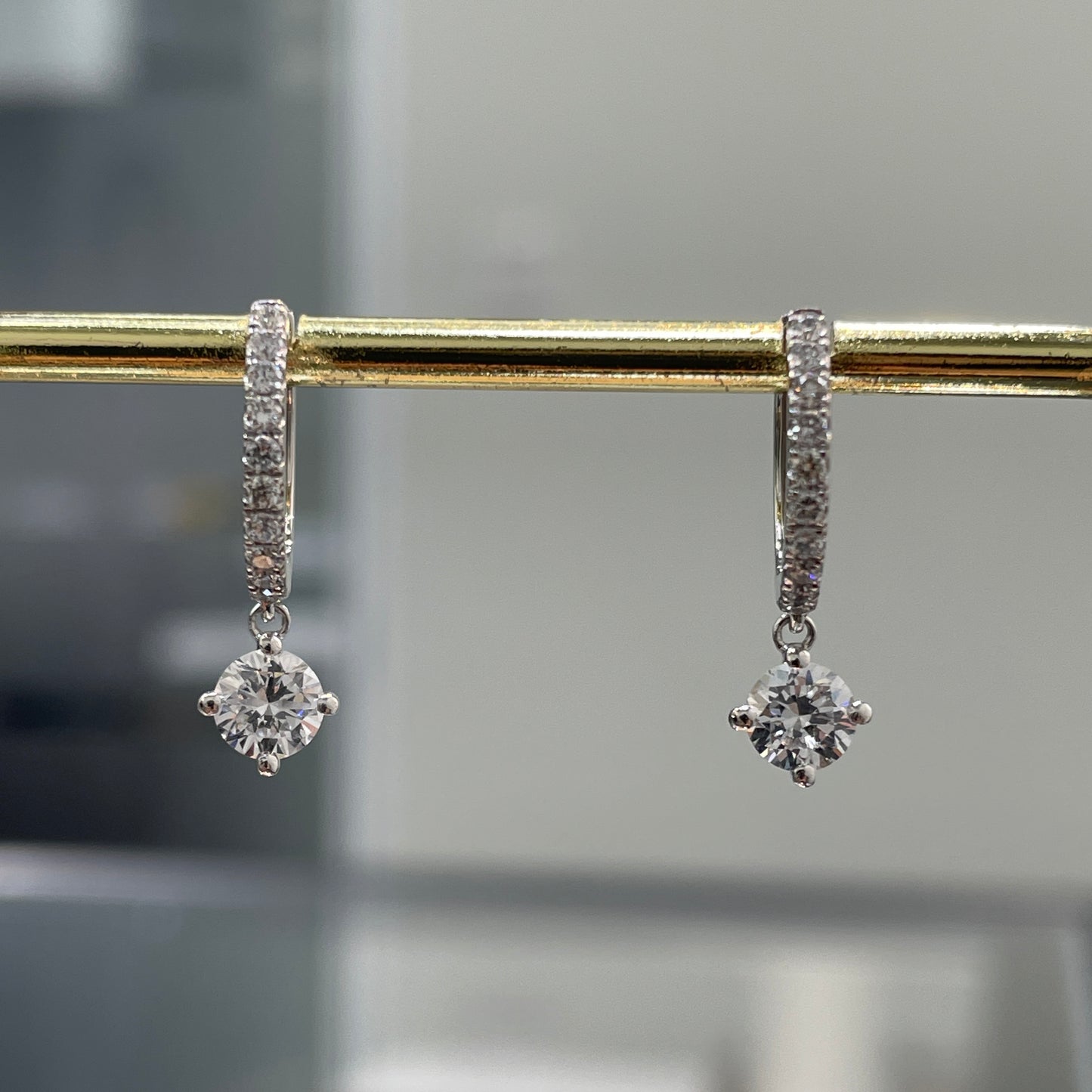 Lab diamond round 0.95ct 10mm huggie hoop earring-pair