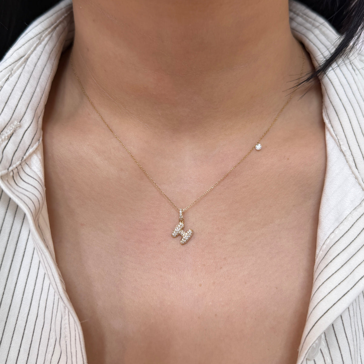 Lab diamond baby bubble initial open clip pendant