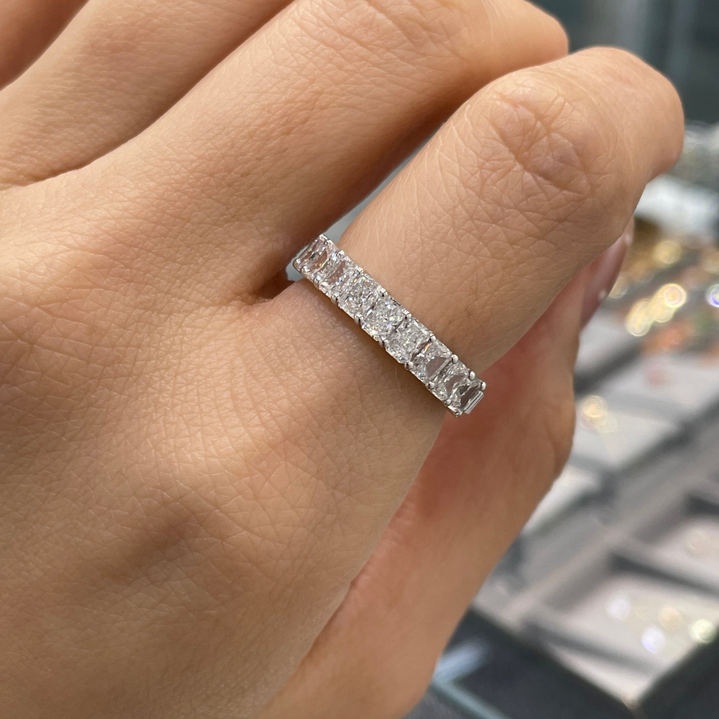 Lab diamond Radiant cut 1.35ct half eternity straight vertical line band ring
