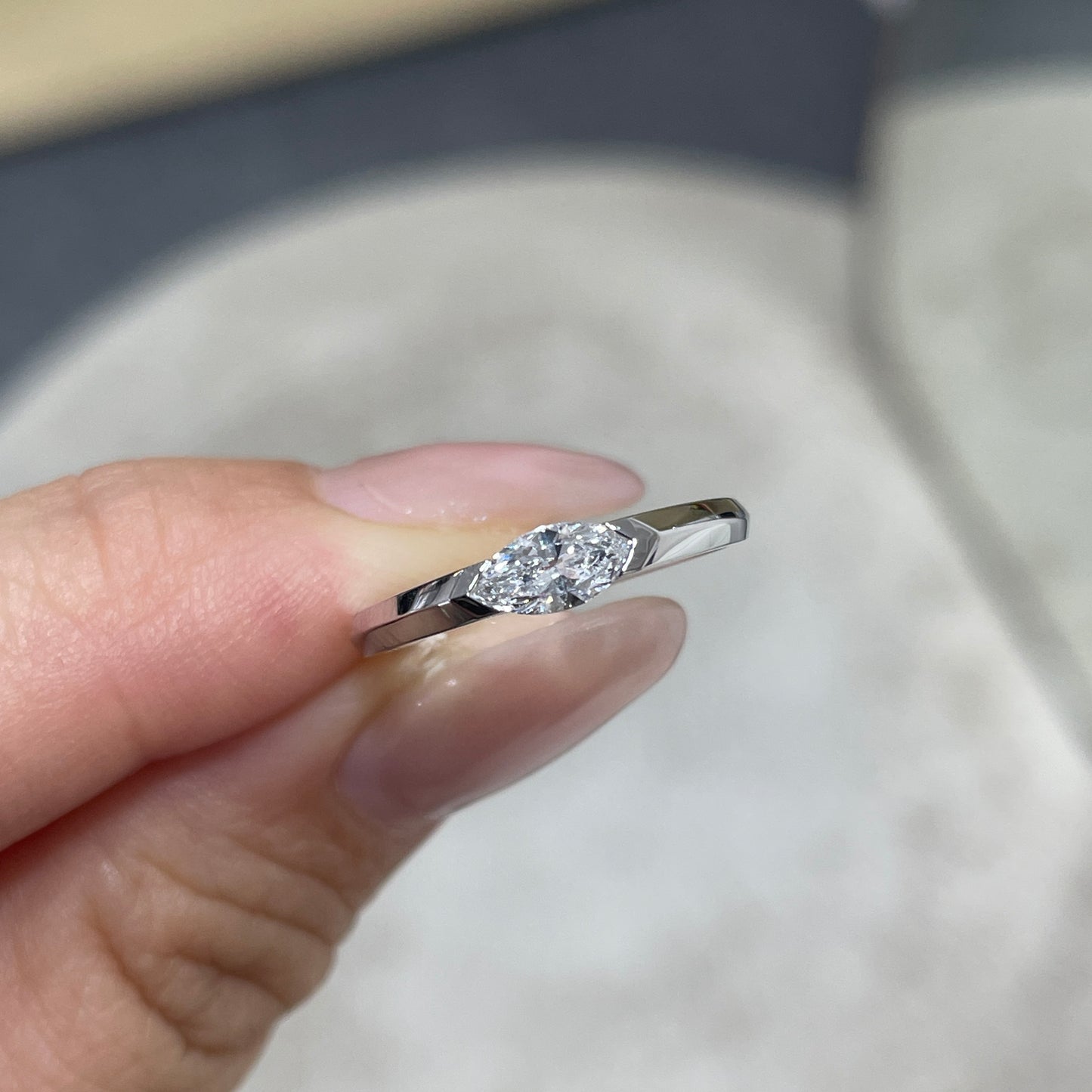 Lab diamond marquise 0.3ct east west horizontal ring