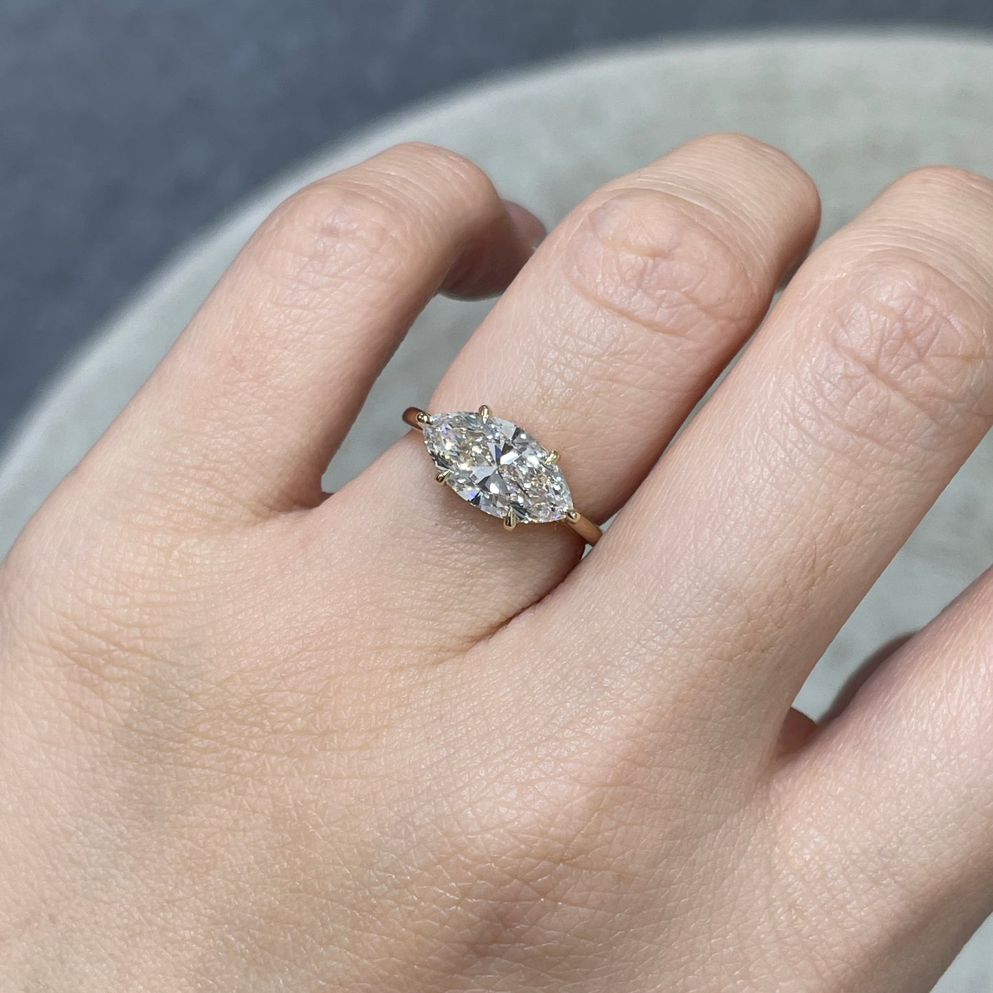 IGI lab diamond marquise shape 2ct four-prong underhalo east west ring