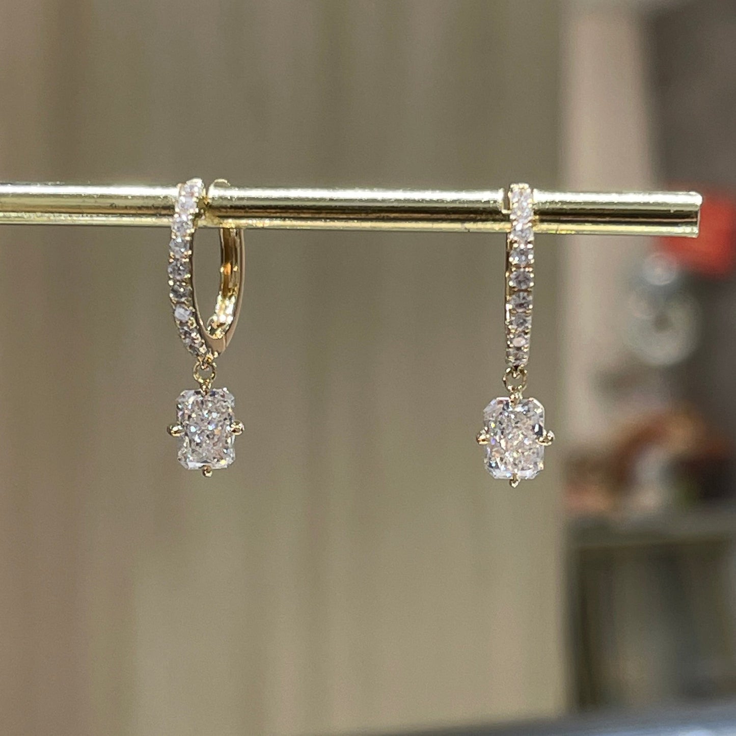 Lab diamond radiant cut 1.25ct 10mm huggie hoop earring-pair