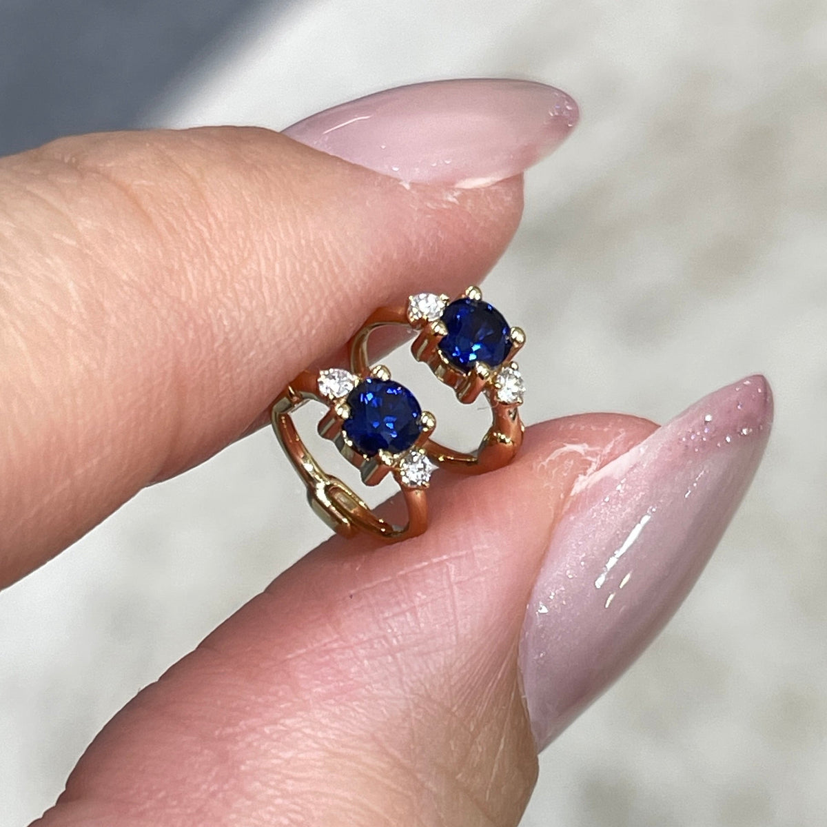 Lab Sapphire Royal blue round 0.15ct with lab diamond 6mm hoop earring-each