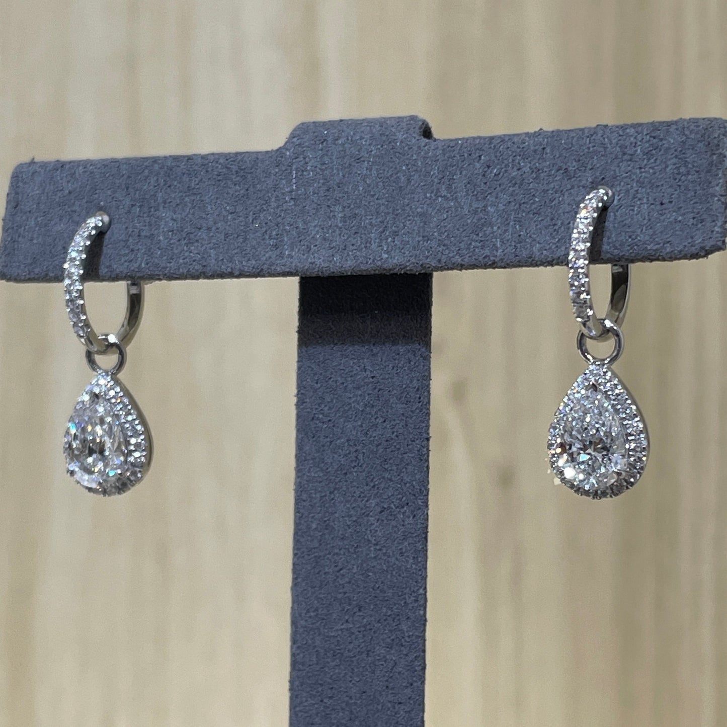 Lab diamond Pear shape 2.45ct halo two way 10mm hoop earrings - pair